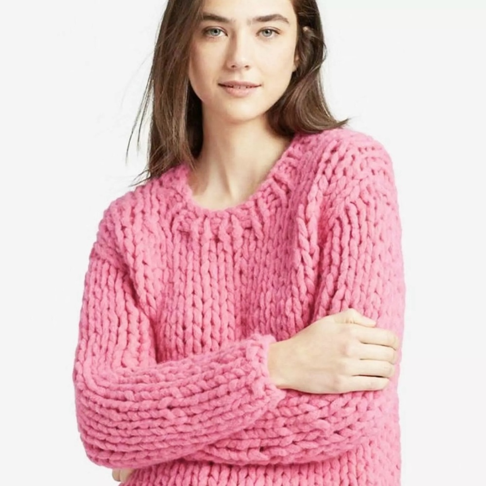 EILEEN FISHER S/M Pink Peruvian Baby Alpaca Super Chunky Knit Sweater
